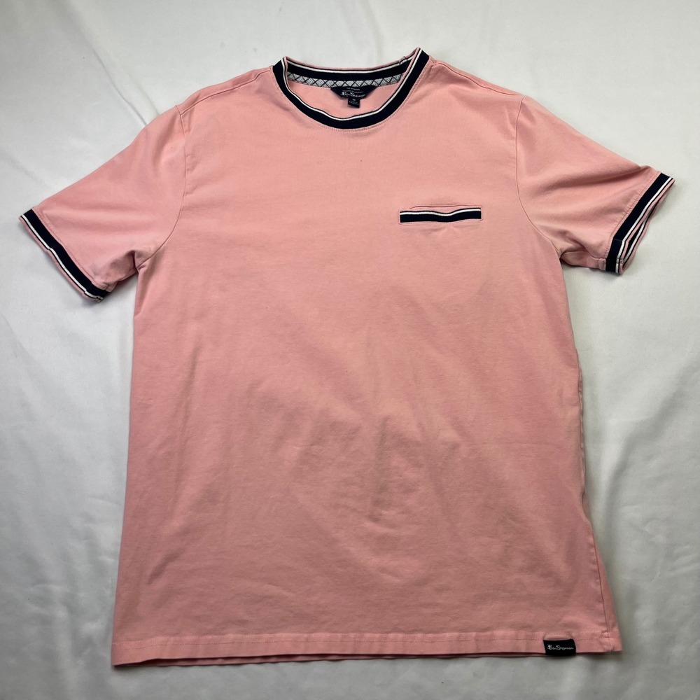 Ben Sherman Mens Pink Short Sleeve T-Shirt‎ Crew Neck Tipped Trim Size M